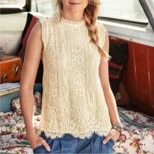 SUNDANCE $120  Esme Ivory Lace Tank Blouse Top Sz Large EUC